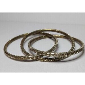 Bracelets 3-connected goldtone metal textured 7"